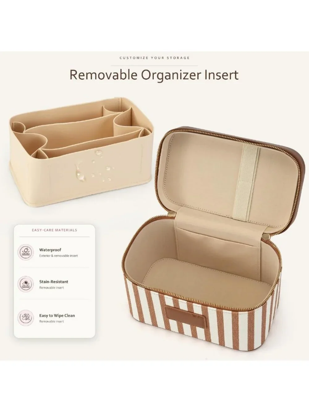 Stylish Waterproof Makeup Bag - Travel Toiletry Organizer with Brush Holder